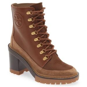 Tory Burch Miller Leather and Suede Lug Sole Boots 8.5